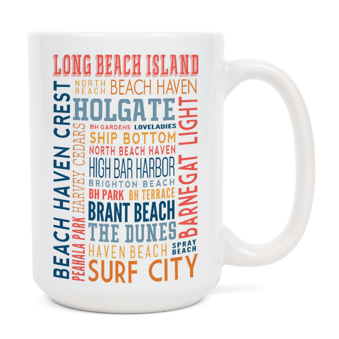 Long Beach Island, New Jersey, Typography (white), Lantern Press Artwork, Ceramic Mug - Lantern Press