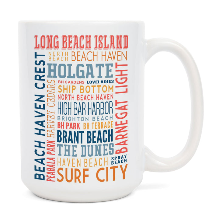 Long Beach Island, New Jersey, Typography (white), Lantern Press Artwork, Ceramic Mug - Lantern Press