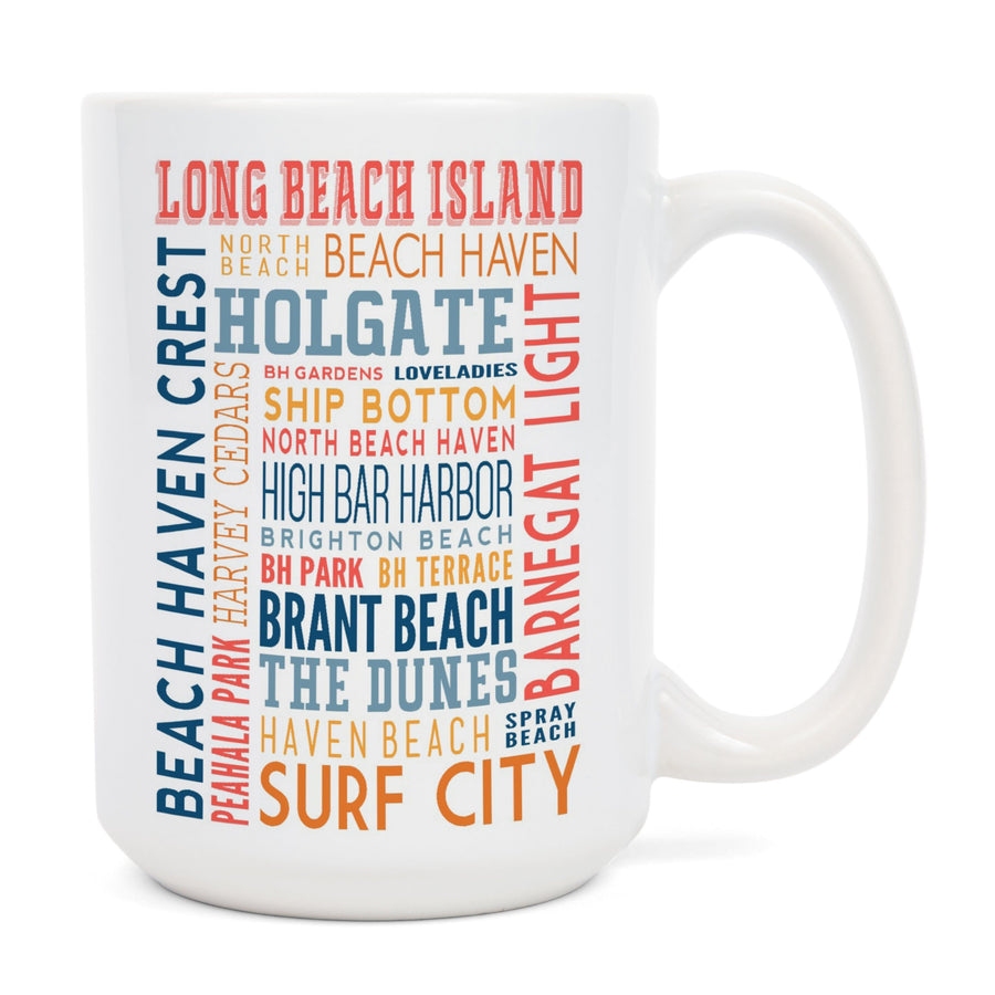 Long Beach Island, New Jersey, Typography (white), Lantern Press Artwork, Ceramic Mug - Lantern Press