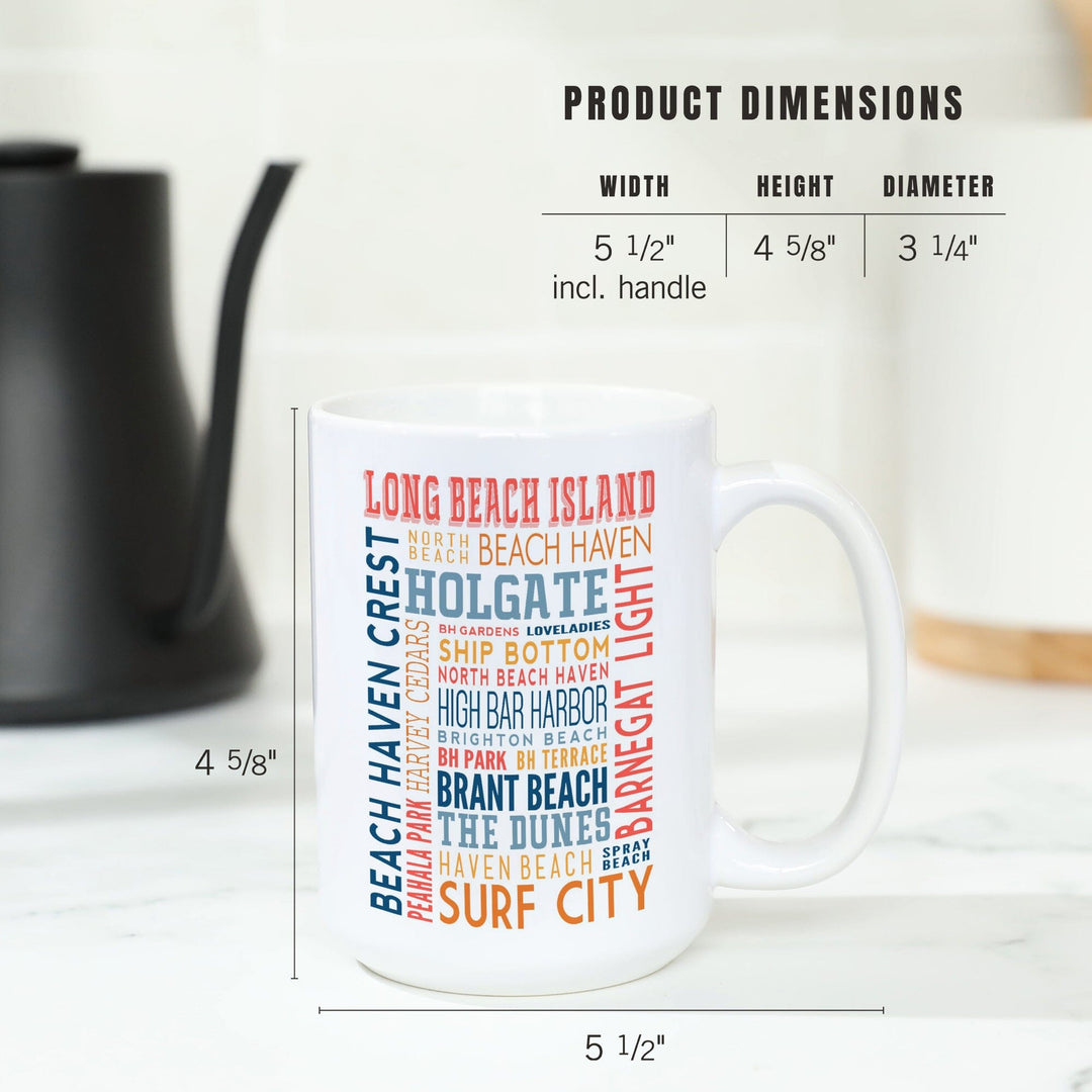Long Beach Island, New Jersey, Typography (white), Lantern Press Artwork, Ceramic Mug - Lantern Press