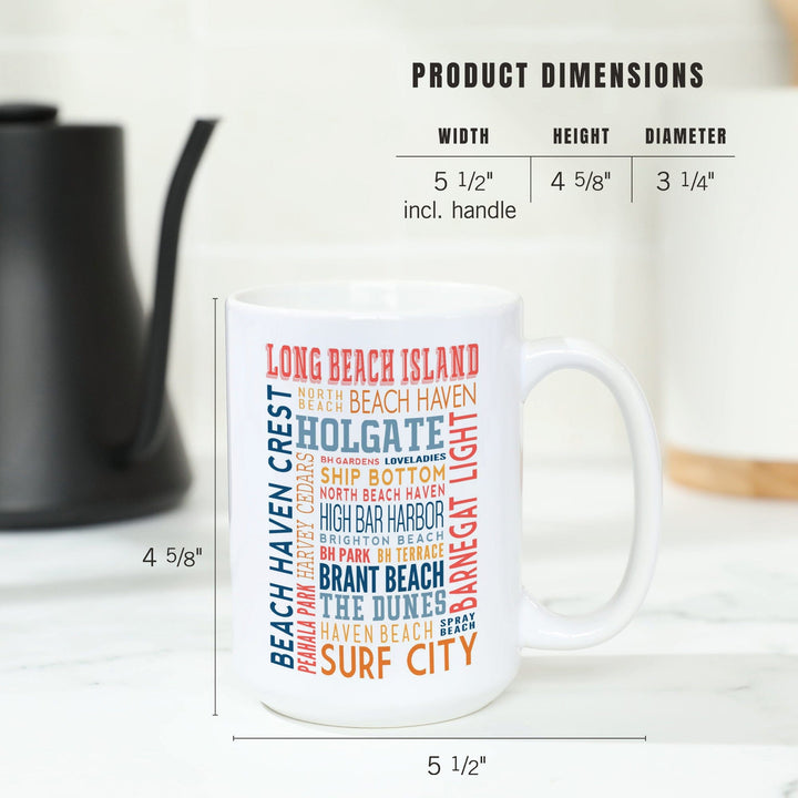 Long Beach Island, New Jersey, Typography (white), Lantern Press Artwork, Ceramic Mug - Lantern Press