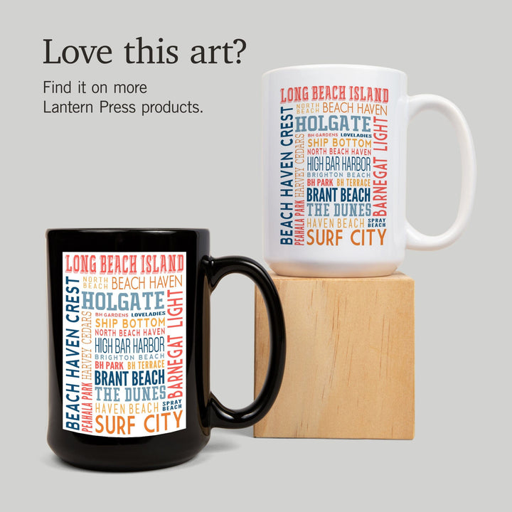 Long Beach Island, New Jersey, Typography (white), Lantern Press Artwork, Ceramic Mug - Lantern Press
