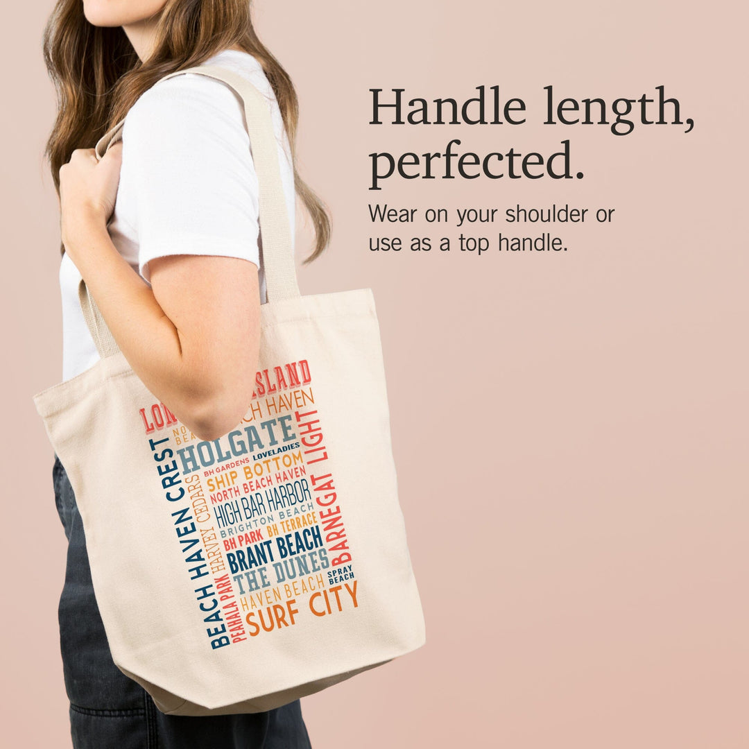 Long Beach Island, New Jersey, Typography (white), Lantern Press Artwork, Tote Bag - Lantern Press