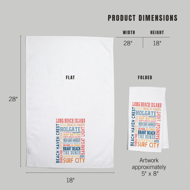 Long Beach Island, New Jersey, Typography (white), Organic Cotton Kitchen Tea Towels Kitchen Lantern Press 