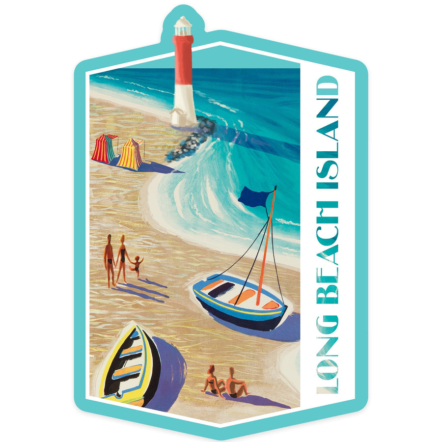 Long Beach Island, New Jersey, Vintage Beach Scene, Contour, Lantern Press Artwork, Vinyl Sticker - Lantern Press
