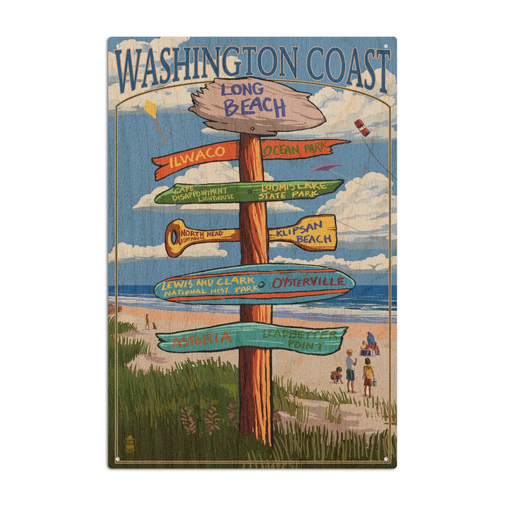 Long Beach, Washington, Destinations Sign, Lantern Press Artwork, Wood Signs and Postcards Wood Lantern Press 10 x 15 Wood Sign 