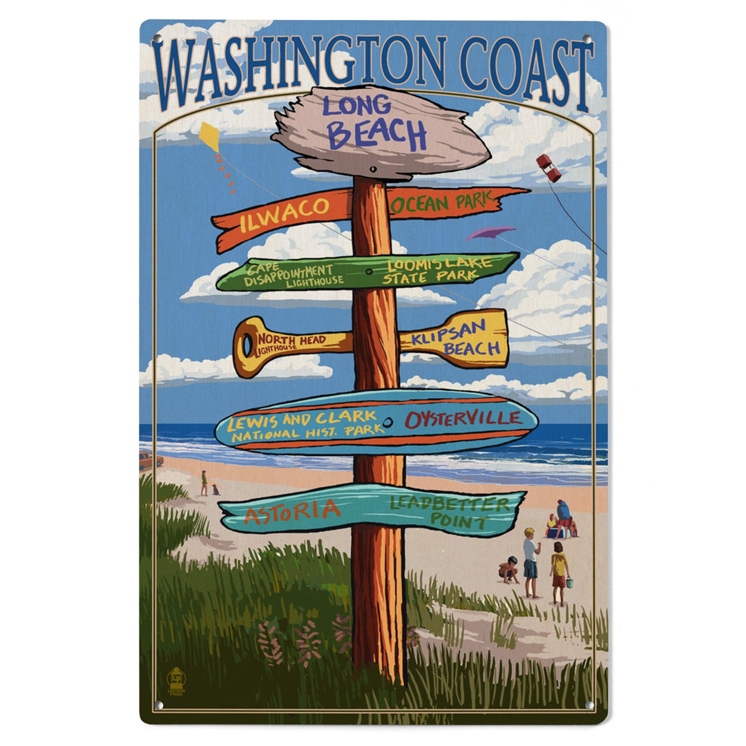 Long Beach, Washington, Destinations Sign, Lantern Press Artwork, Wood Signs and Postcards Wood Lantern Press 