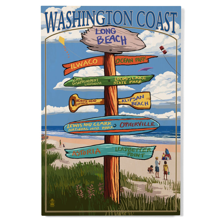 Long Beach, Washington, Destinations Sign, Lantern Press Artwork, Wood Signs and Postcards Wood Lantern Press 