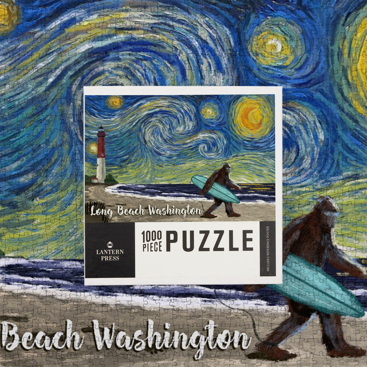 Long Beach, Washington, Starry Night, Bigfoot on the Beach, Jigsaw Puzzle Puzzle Lantern Press 