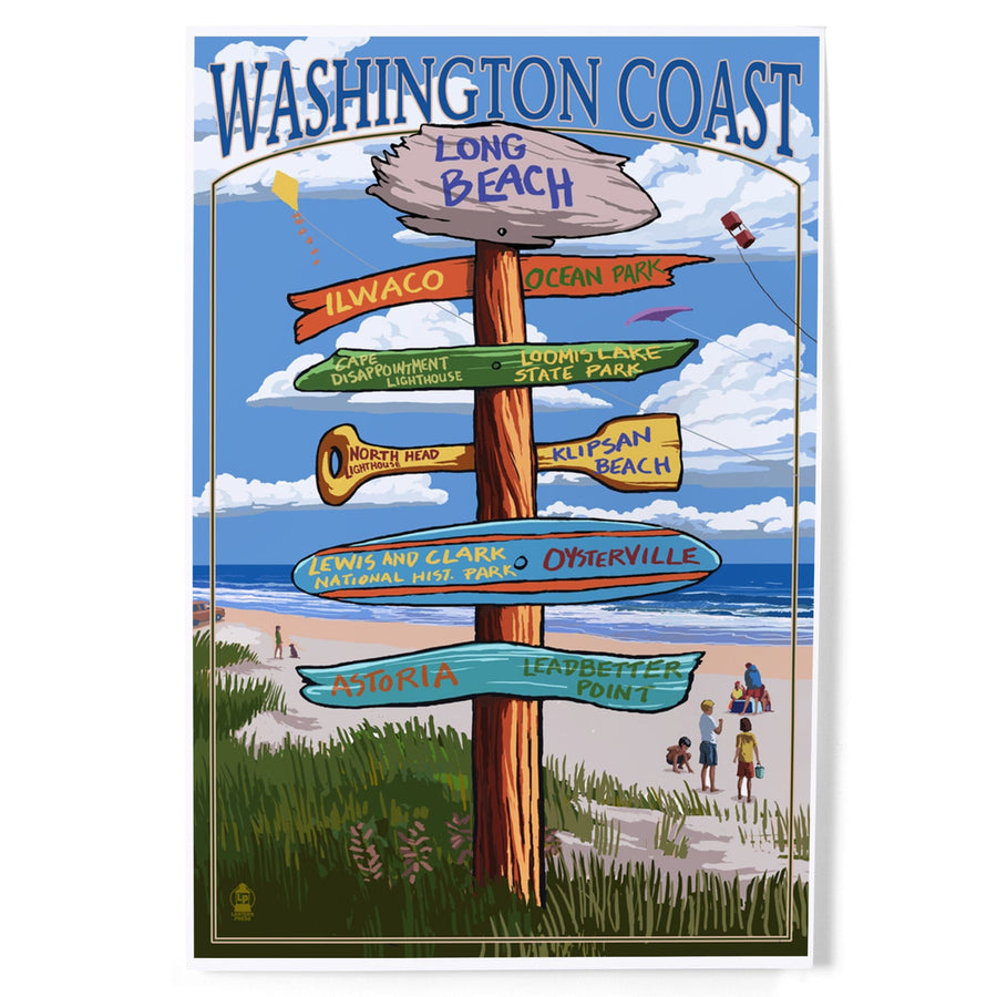 Long Beach, Washington, Washington Coast, Destination Signpost, Art & Giclee Prints Art Lantern Press 