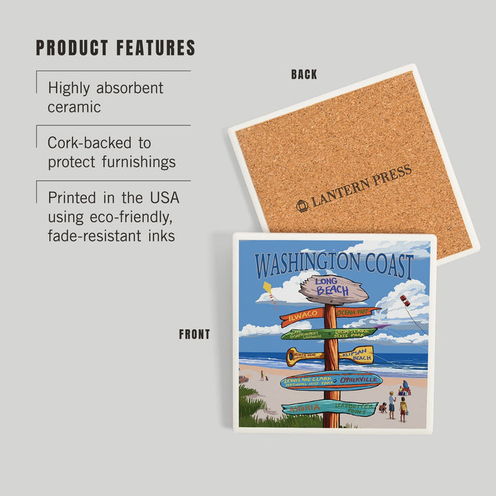 Long Beach, Washington, Washington Coast, Destination Signpost, Coasters Coasters Lantern Press 