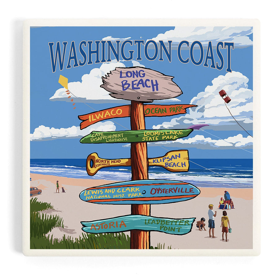 Long Beach, Washington, Washington Coast, Destination Signpost, Coasters Coasters Lantern Press 