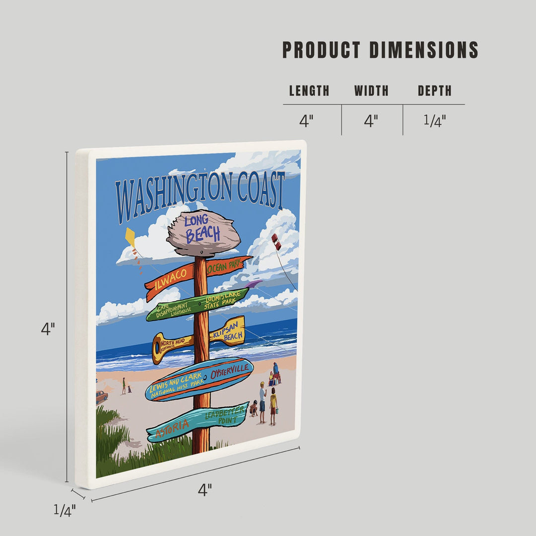 Long Beach, Washington, Washington Coast, Destination Signpost, Coasters Coasters Lantern Press 