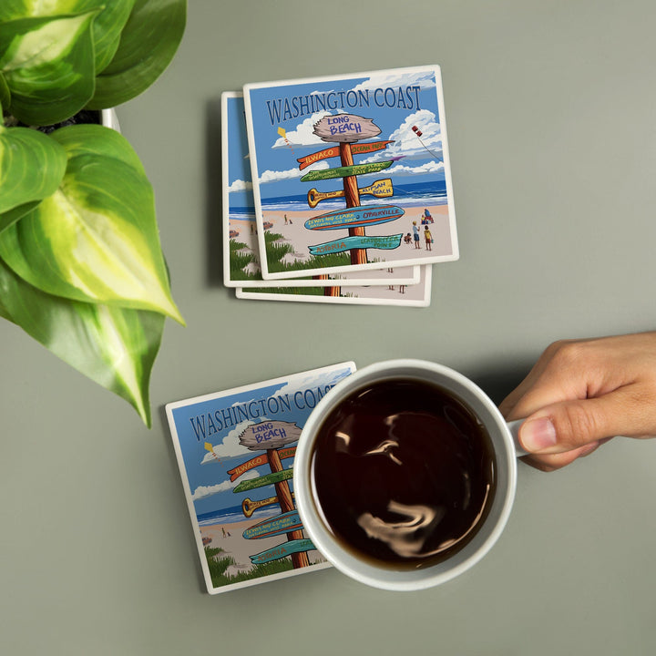 Long Beach, Washington, Washington Coast, Destination Signpost, Coasters Coasters Lantern Press 