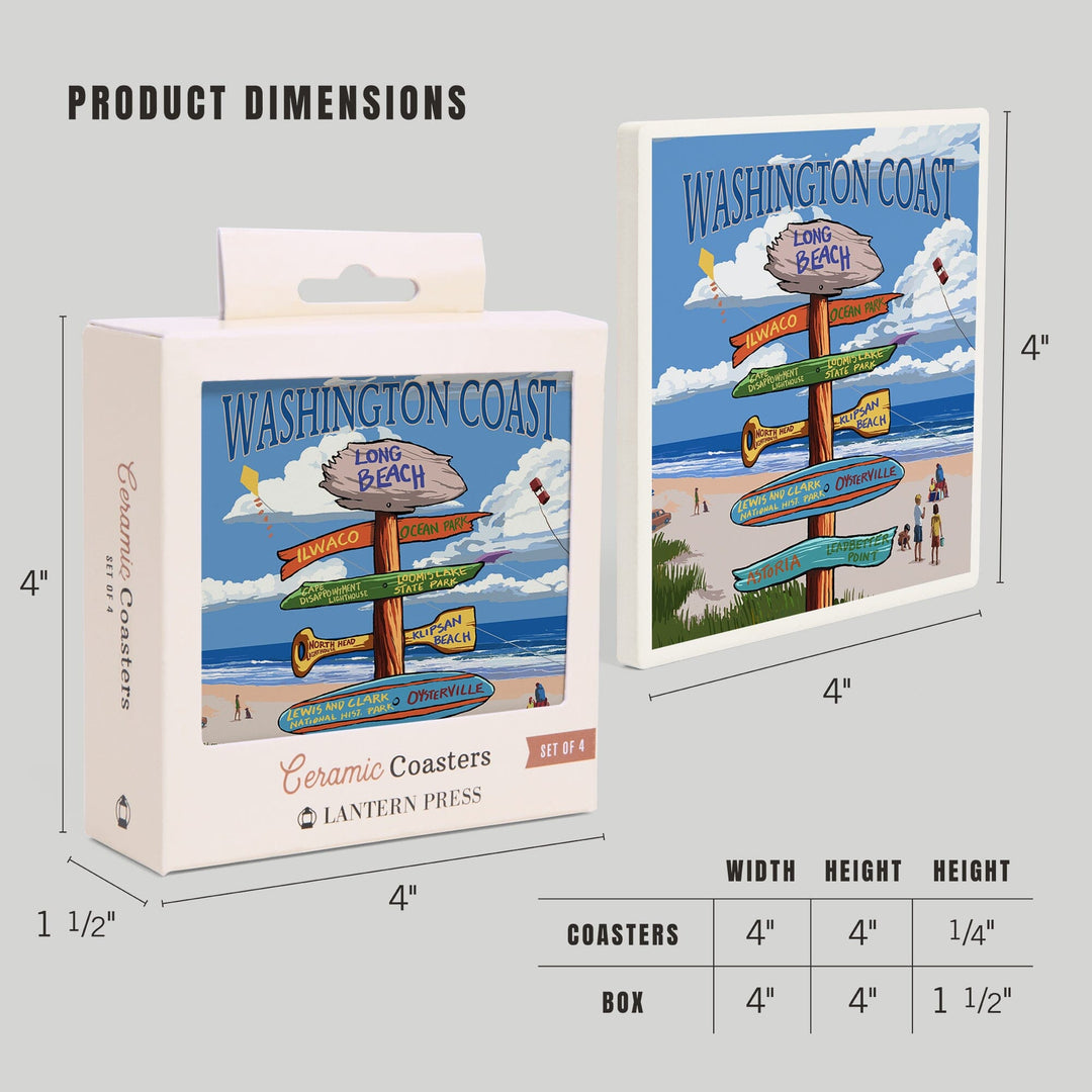 Long Beach, Washington, Washington Coast, Destination Signpost, Coasters Coasters Lantern Press 