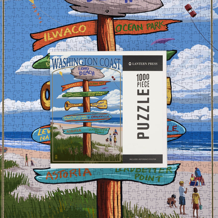 Long Beach, Washington, Washington Coast, Destination Signpost, Jigsaw Puzzle Puzzle Lantern Press 