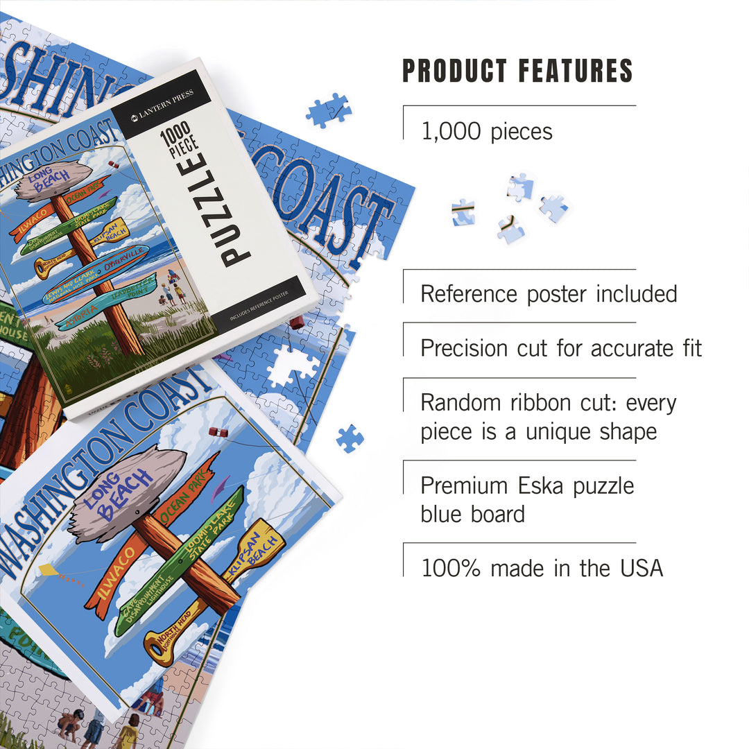 Long Beach, Washington, Washington Coast, Destination Signpost, Jigsaw Puzzle Puzzle Lantern Press 
