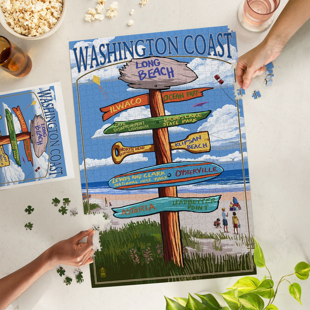 Long Beach, Washington, Washington Coast, Destination Signpost, Jigsaw Puzzle Puzzle Lantern Press 