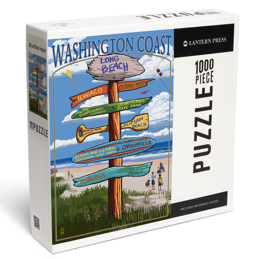 Long Beach, Washington, Washington Coast, Destination Signpost, Jigsaw Puzzle Puzzle Lantern Press 