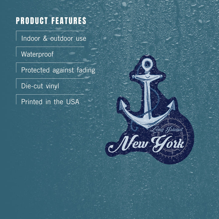 Long Island, New York, Anchor, Coastal Icon, Contour, Vinyl Sticker - Lantern Press