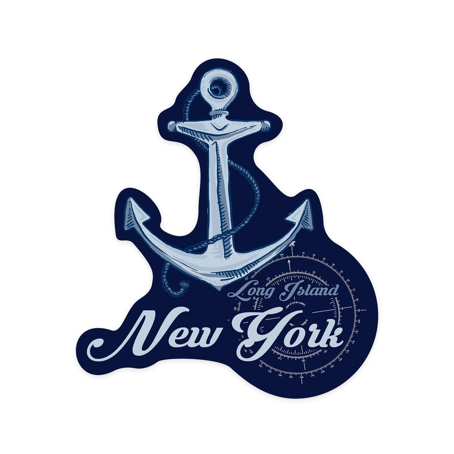 Long Island, New York, Anchor, Coastal Icon, Contour, Vinyl Sticker - Lantern Press