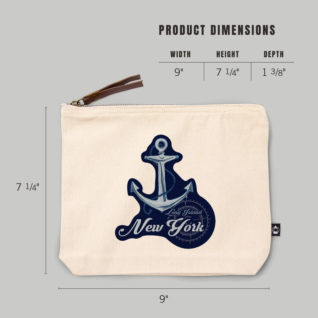 Long Island, New York, Anchor, Coastal Icon,, Organic Cotton Zipper Pouch, Go Bag Go Bag Lantern Press 