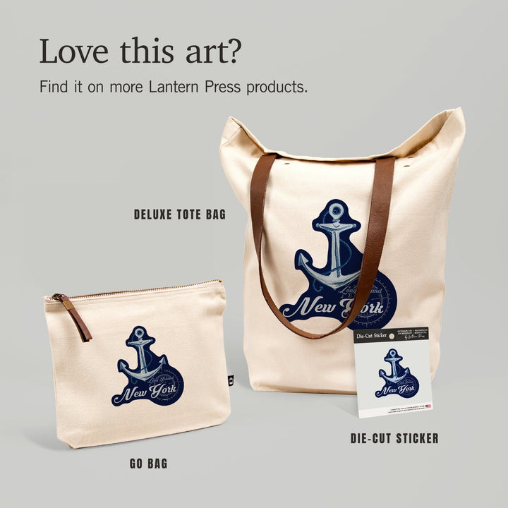 Long Island, New York, Anchor, Coastal Icon,, Organic Cotton Zipper Pouch, Go Bag Go Bag Lantern Press 