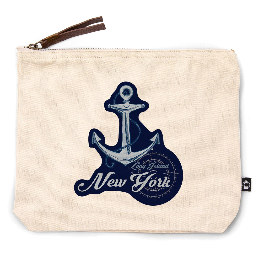 Long Island, New York, Anchor, Coastal Icon,, Organic Cotton Zipper Pouch, Go Bag Go Bag Lantern Press 