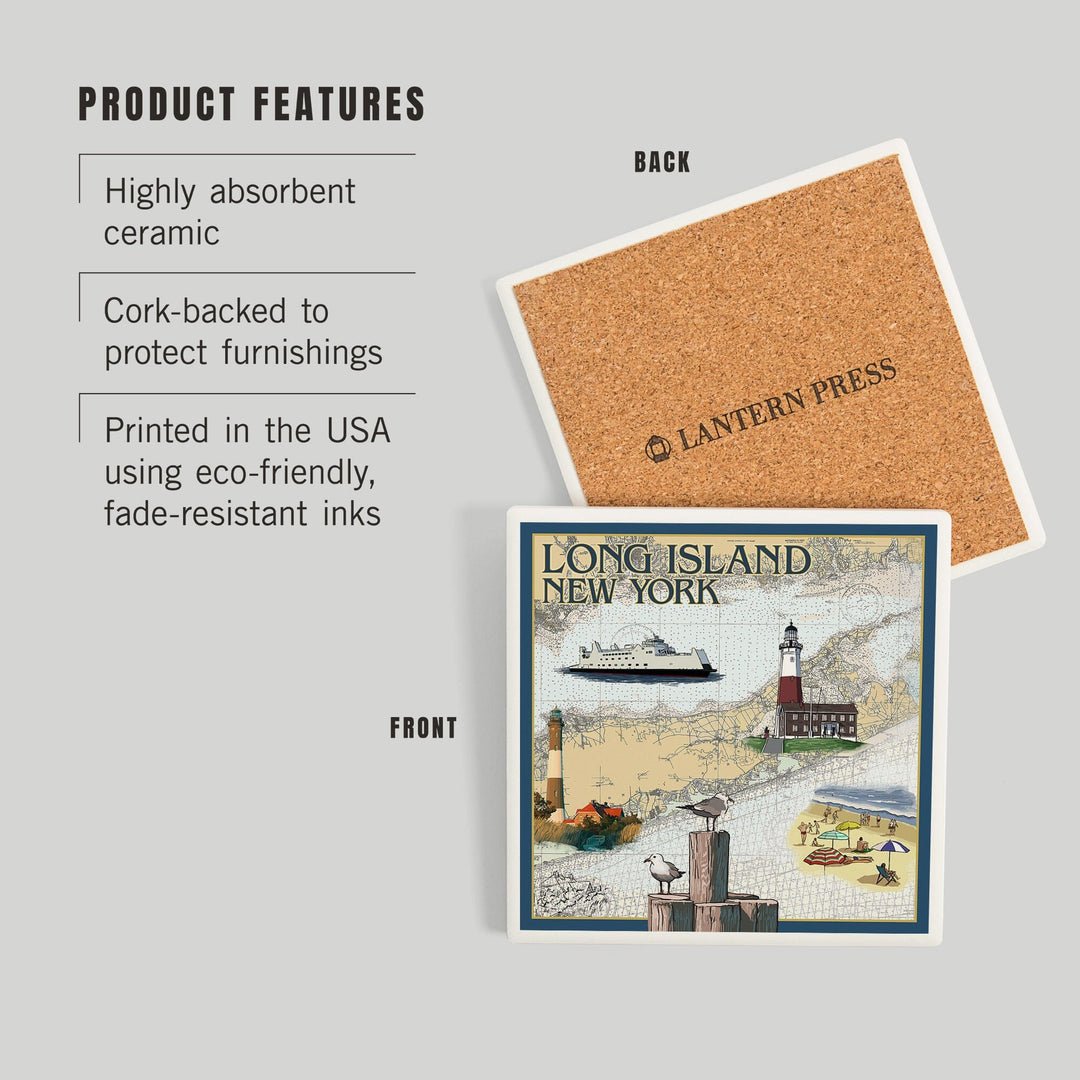 Long Island, New York, Nautical Chart, Coasters Coasters Lantern Press 