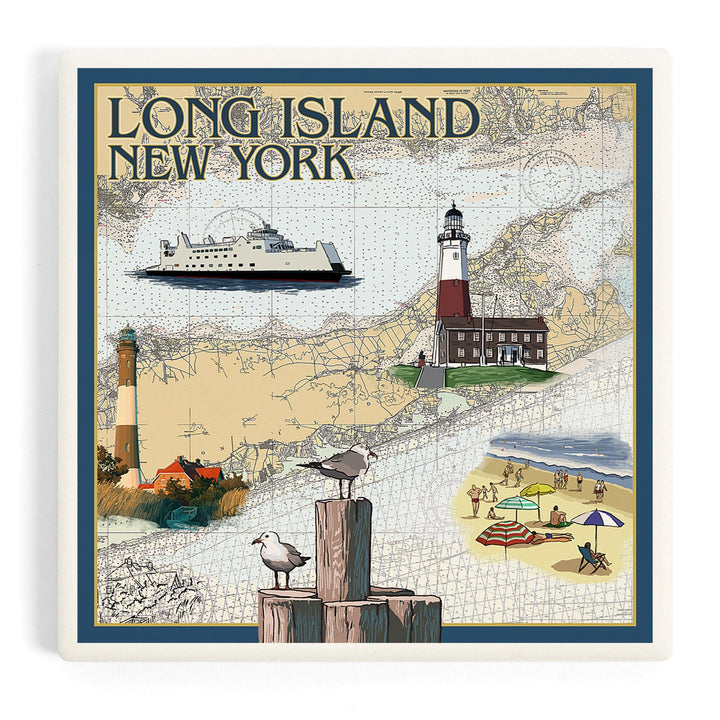 Long Island, New York, Nautical Chart, Coasters Coasters Lantern Press 