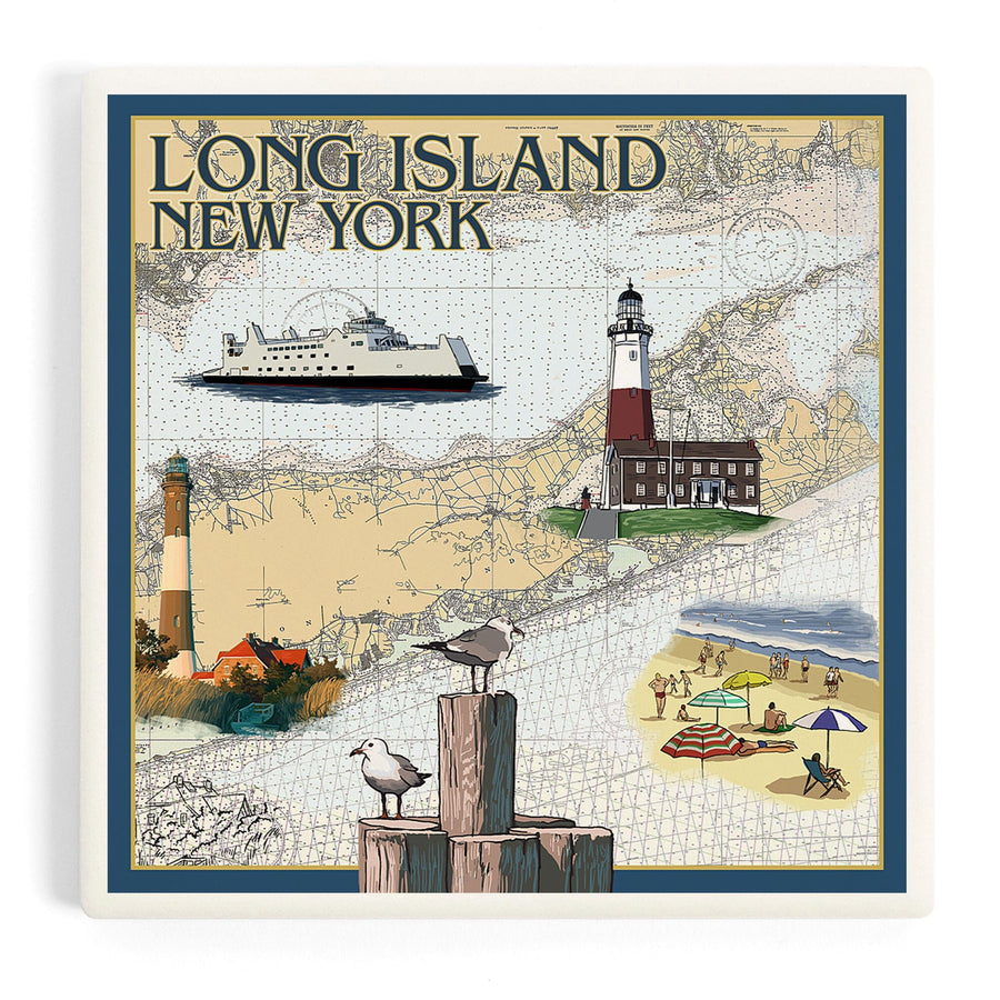 Long Island, New York, Nautical Chart, Coasters Coasters Lantern Press 