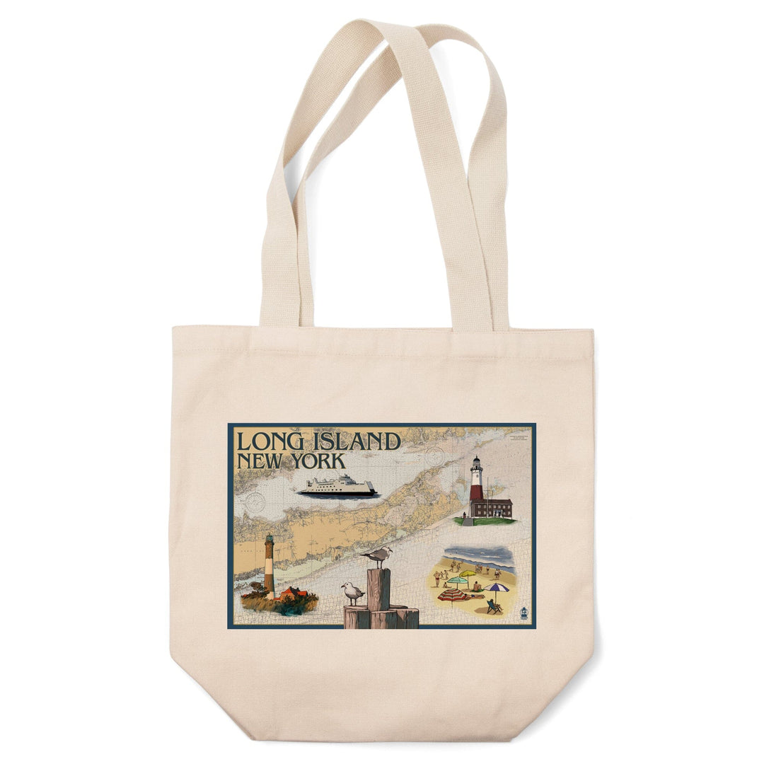 Long Island, New York, Nautical Chart, Lantern Press Artwork, Tote Bag Totes Lantern Press 