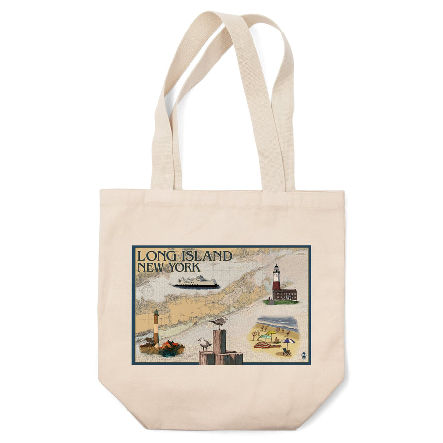 Long Island, New York, Nautical Chart, Lantern Press Artwork, Tote Bag Totes Lantern Press 