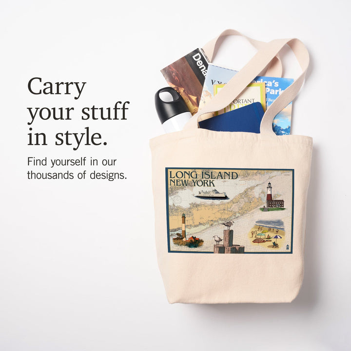 Long Island, New York, Nautical Chart, Tote Bag Totes Lantern Press 