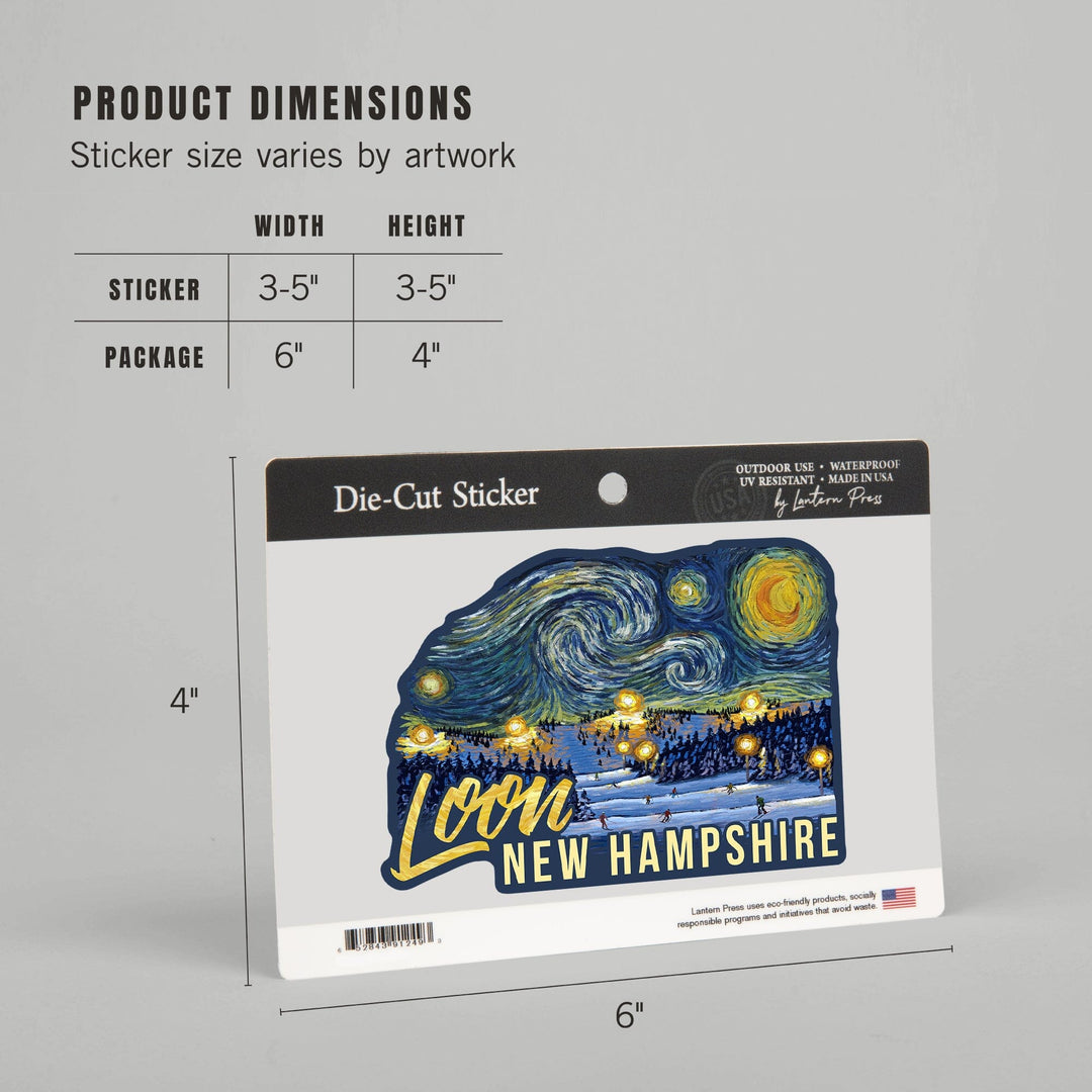 Loon, New Hampshire, Ski Resort, Starry Night, Contour, Vinyl Sticker Sticker Lantern Press 