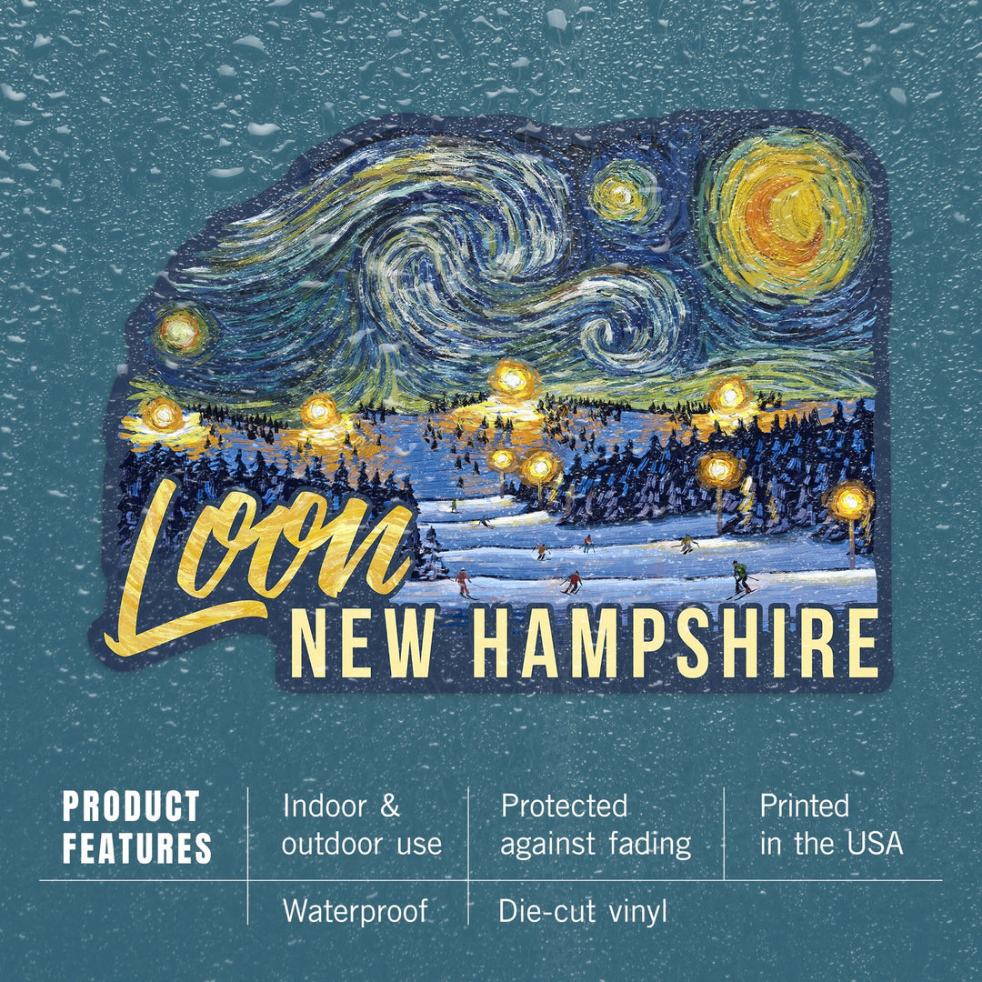 Loon, New Hampshire, Ski Resort, Starry Night, Contour, Vinyl Sticker Sticker Lantern Press 