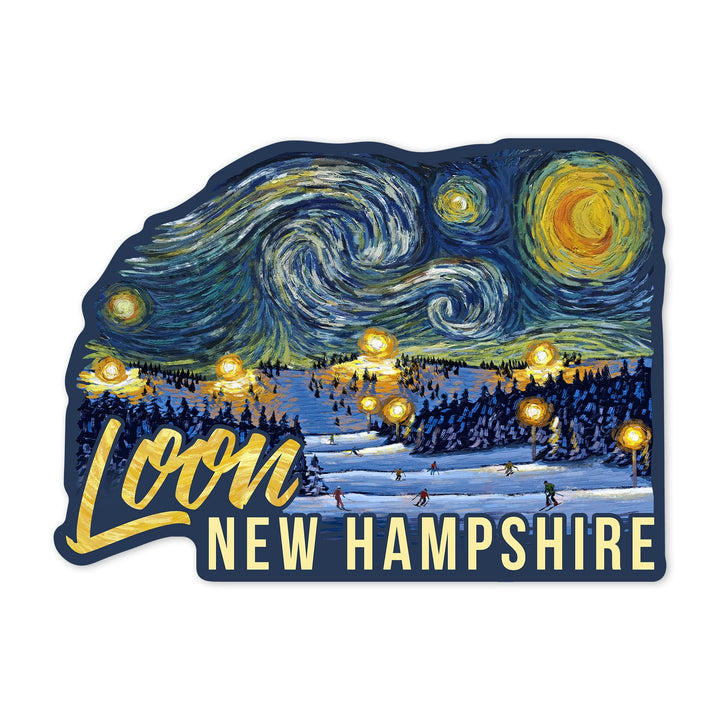 Loon, New Hampshire, Ski Resort, Starry Night, Contour, Vinyl Sticker Sticker Lantern Press 