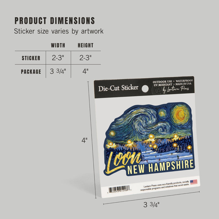 Loon, New Hampshire, Ski Resort, Starry Night, Contour, Vinyl Sticker Sticker Lantern Press 