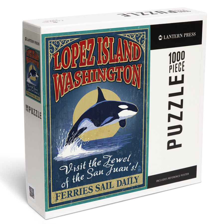 Lopez Island, WA, Orca Whale Vintage Sign, Jigsaw Puzzle Puzzle Lantern Press 