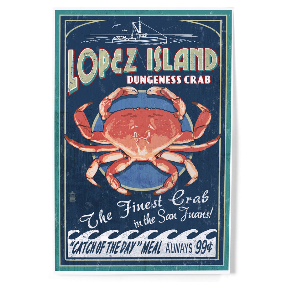 Lopez Island, Washington, Dungeness Crab Vintage Sign, Art & Giclee Prints Art Lantern Press 