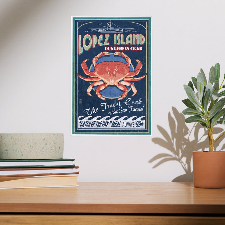 Lopez Island, Washington, Dungeness Crab Vintage Sign, Art & Giclee Prints Art Lantern Press 