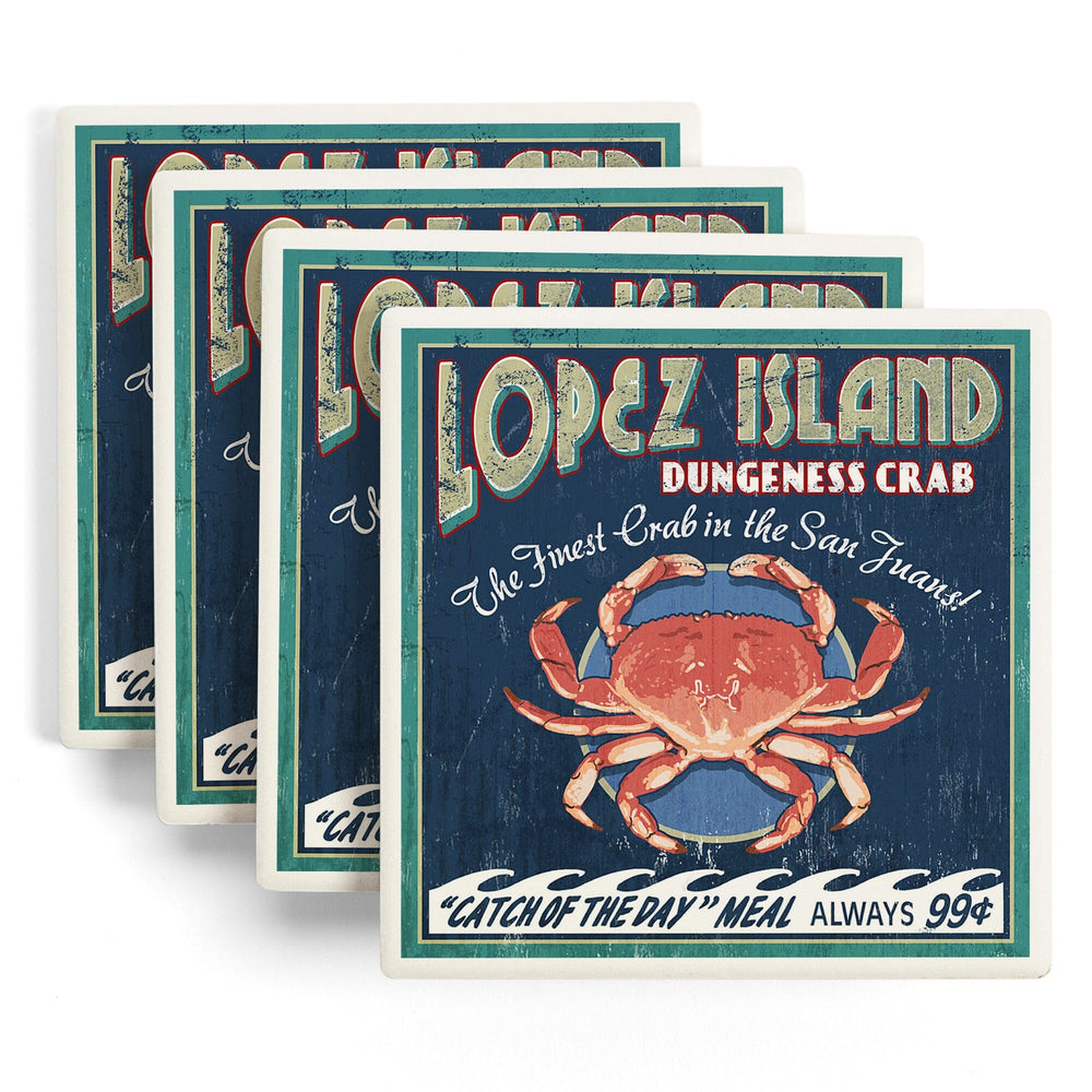 Lopez Island, Washington, Dungeness Crab Vintage Sign, Coasters Coasters Lantern Press 