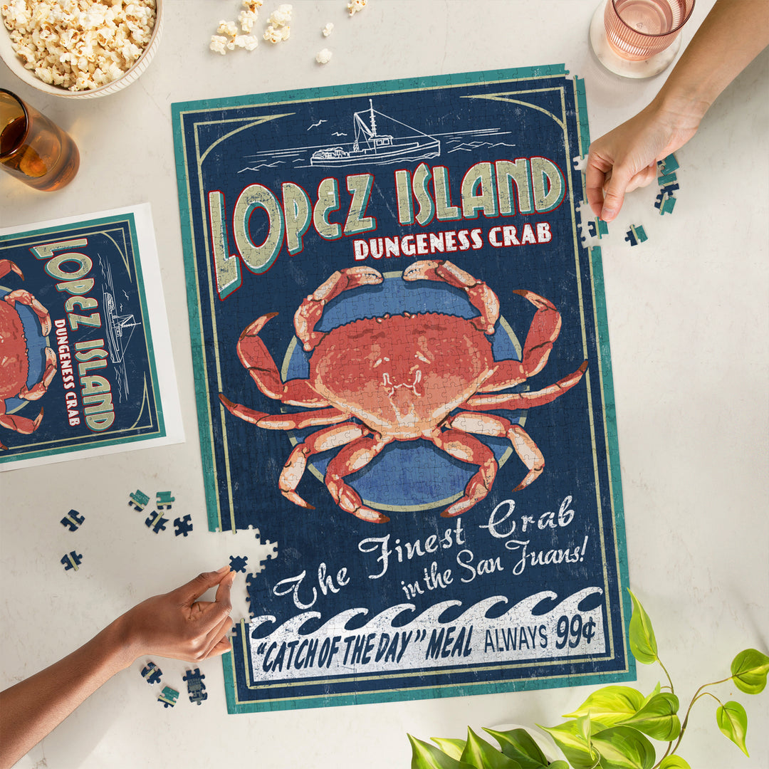 Lopez Island, Washington, Dungeness Crab Vintage Sign, Jigsaw Puzzle Puzzle Lantern Press 