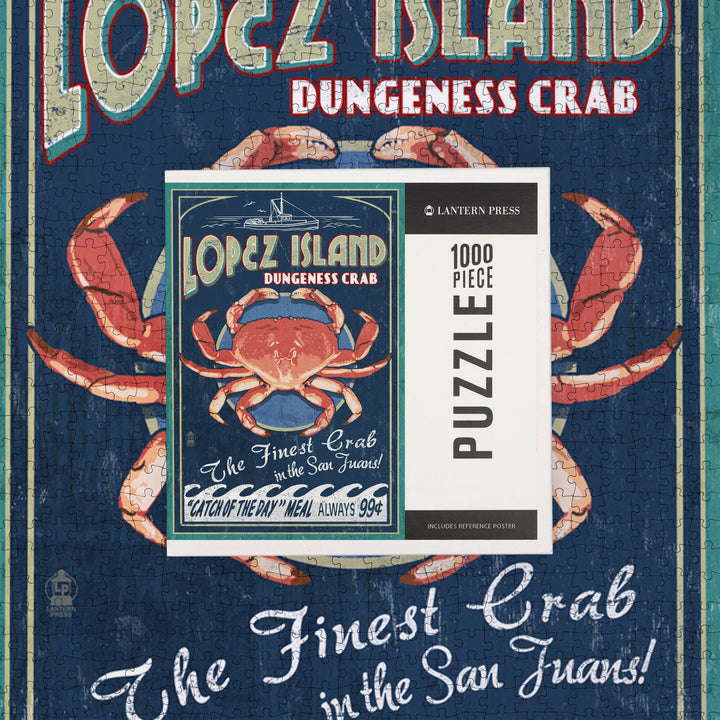 Lopez Island, Washington, Dungeness Crab Vintage Sign, Jigsaw Puzzle Puzzle Lantern Press 