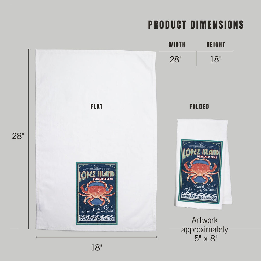 Lopez Island, Washington, Dungeness Crab Vintage Sign, Organic Cotton Kitchen Tea Towels Kitchen Lantern Press 