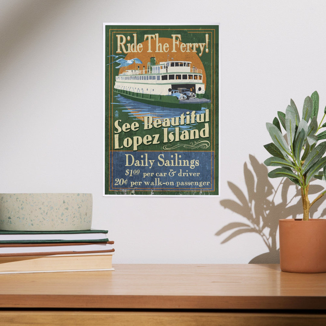 Lopez Island, Washington, Ferry Ride Vintage Sign, Art & Giclee Prints Art Lantern Press 