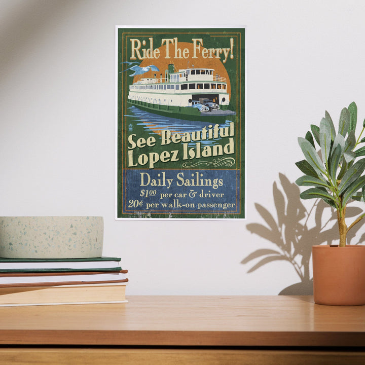 Lopez Island, Washington, Ferry Ride Vintage Sign, Art & Giclee Prints Art Lantern Press 