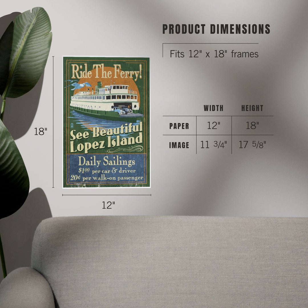 Lopez Island, Washington, Ferry Ride Vintage Sign, Art & Giclee Prints Art Lantern Press 