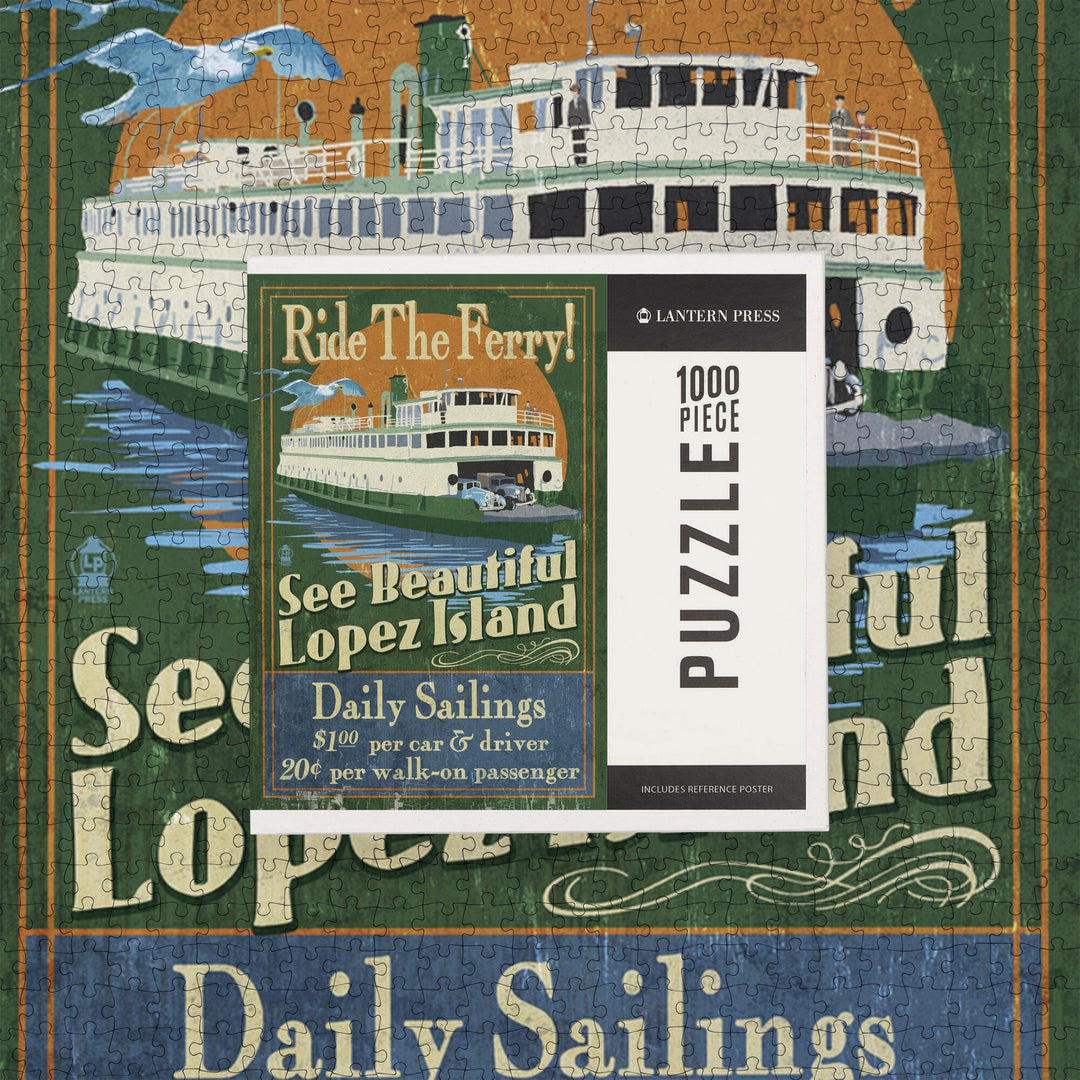 Lopez Island, Washington, Ferry Ride Vintage Sign, Jigsaw Puzzle Puzzle Lantern Press 