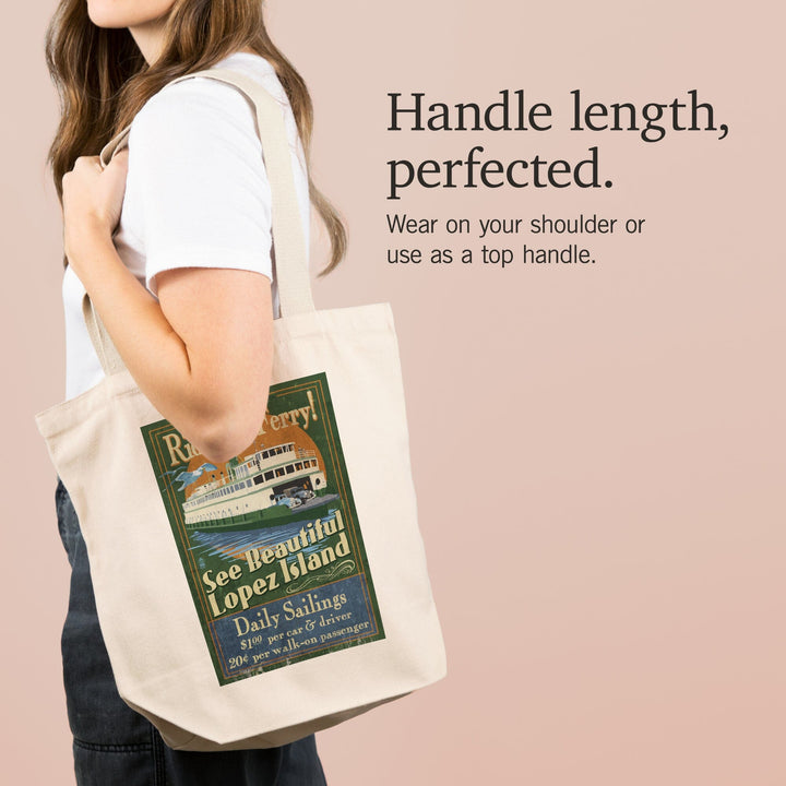 Lopez Island, Washington, Ferry Ride Vintage Sign, Tote Bag Totes Lantern Press 